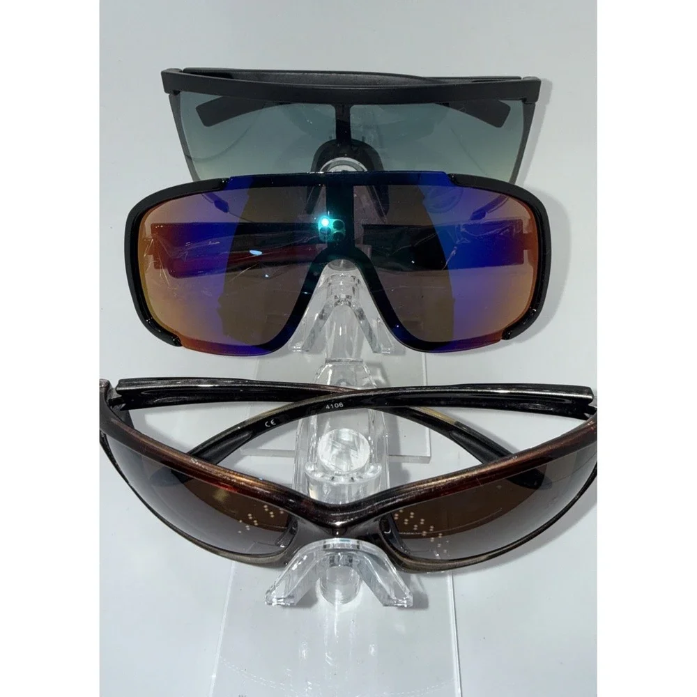 3 NEW pairs Shield Sunglasses Mirrored Lens Sport Fishing Black- Gradient Lenses